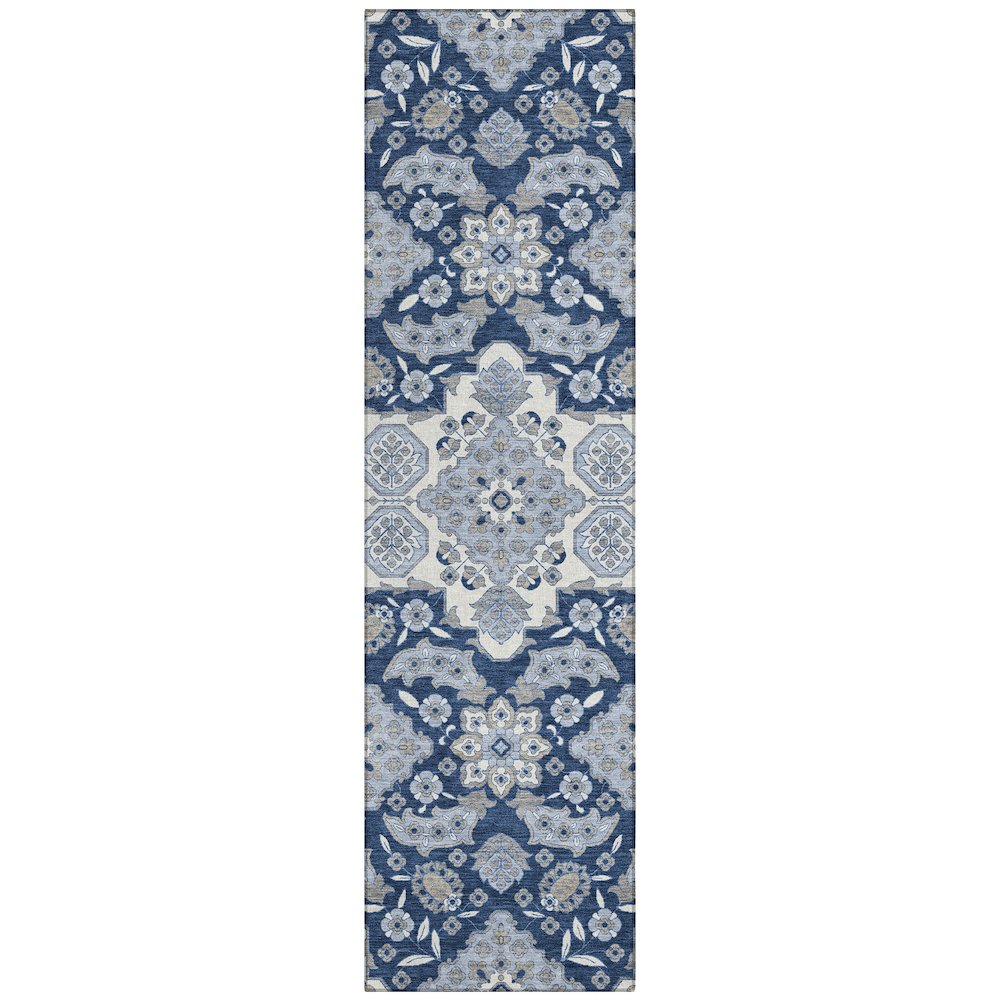 Machine Washable Indoor/Outdoor Chantille Blue 2'3" x 7'6" Runner Rug. Picture 1