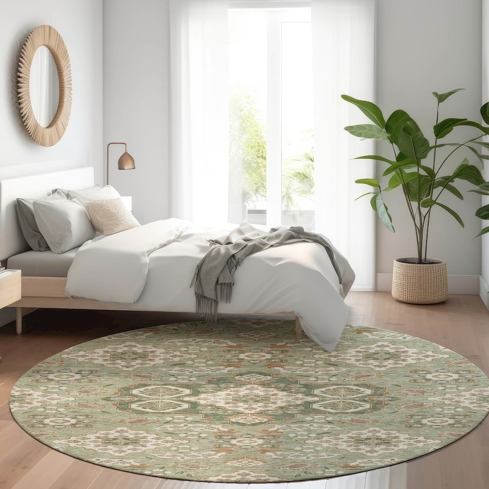Machine Washable Indoor/Outdoor Chantille Sage 8' x 8' Round Rug. Picture 5