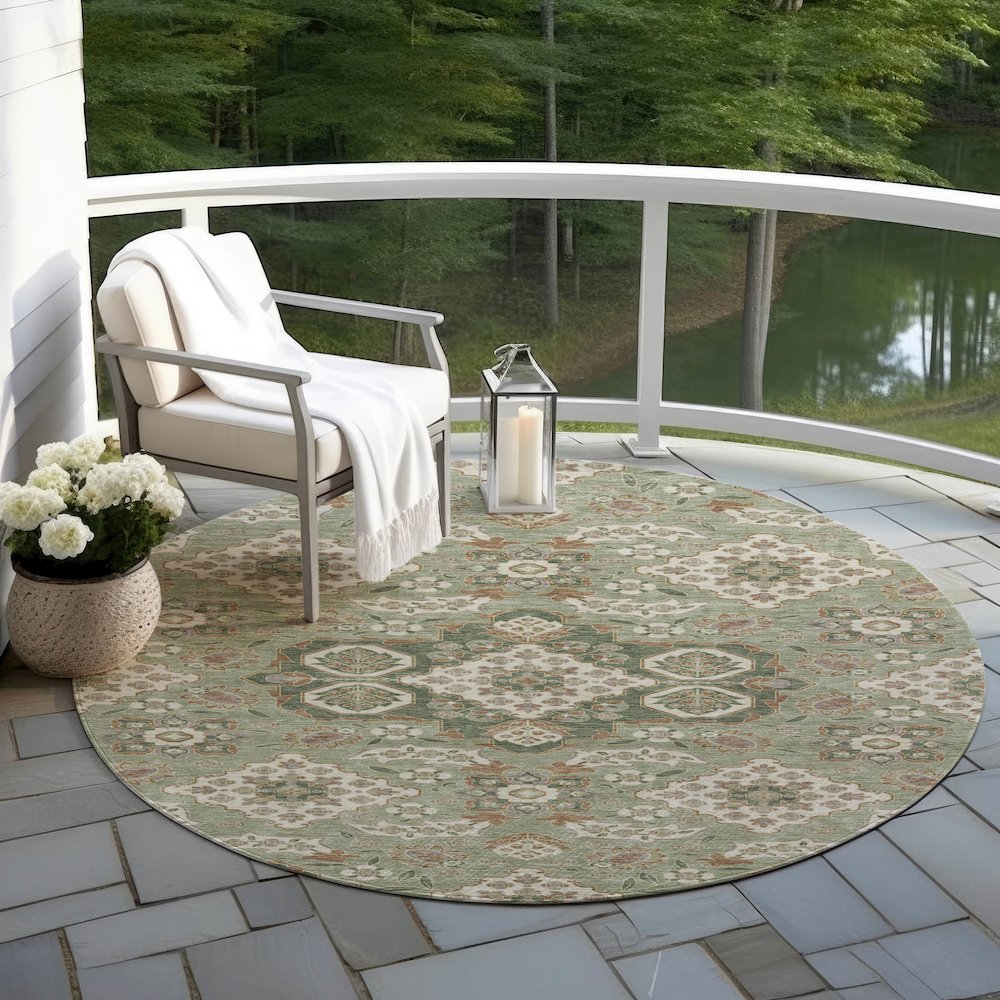 Machine Washable Indoor/Outdoor Chantille Sage 8' x 8' Round Rug. Picture 6