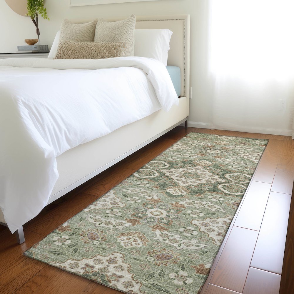 Machine Washable Indoor/Outdoor Chantille Sage 2'3" x 7'6" Runner Rug. Picture 5