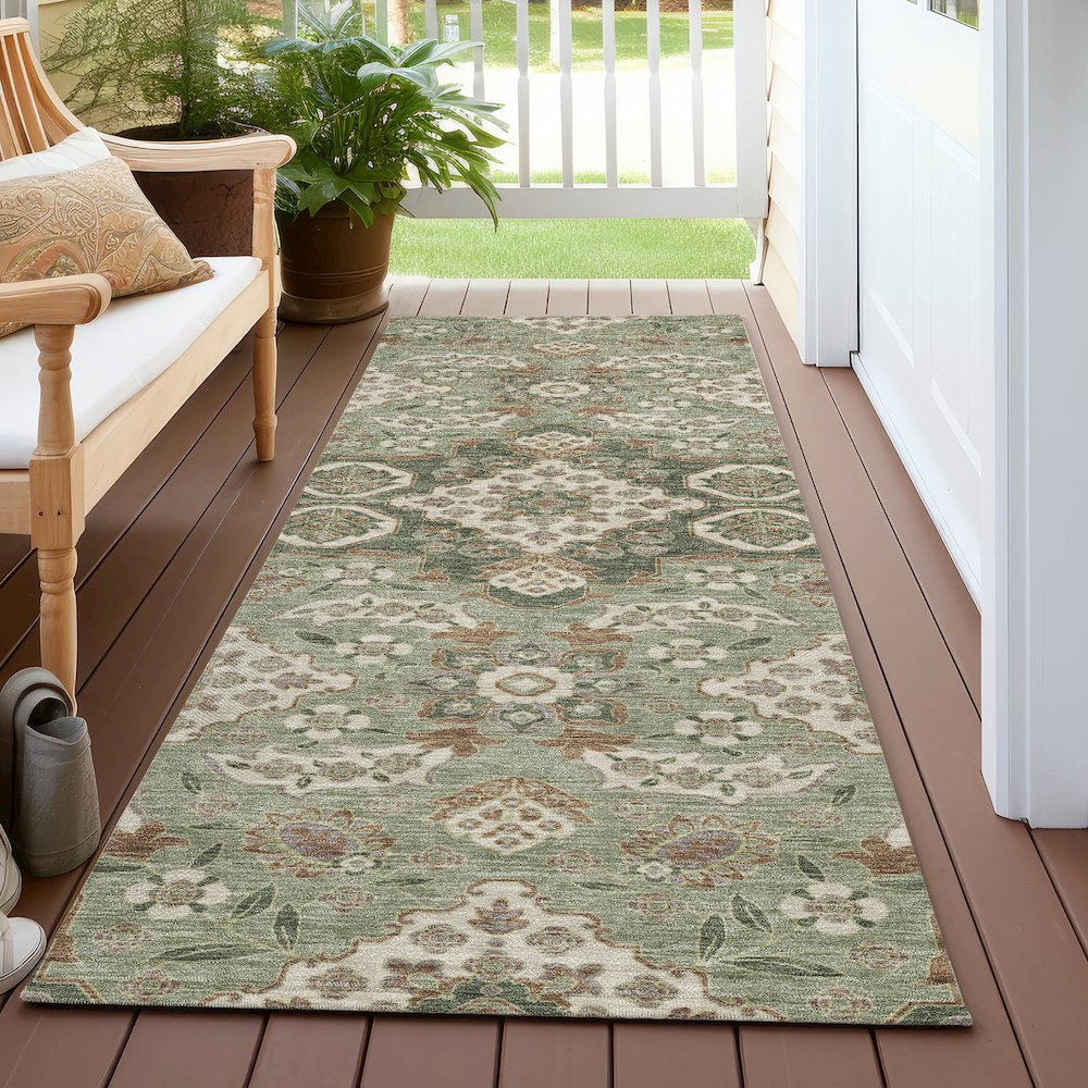 Machine Washable Indoor/Outdoor Chantille Sage 2'3" x 7'6" Runner Rug. Picture 6