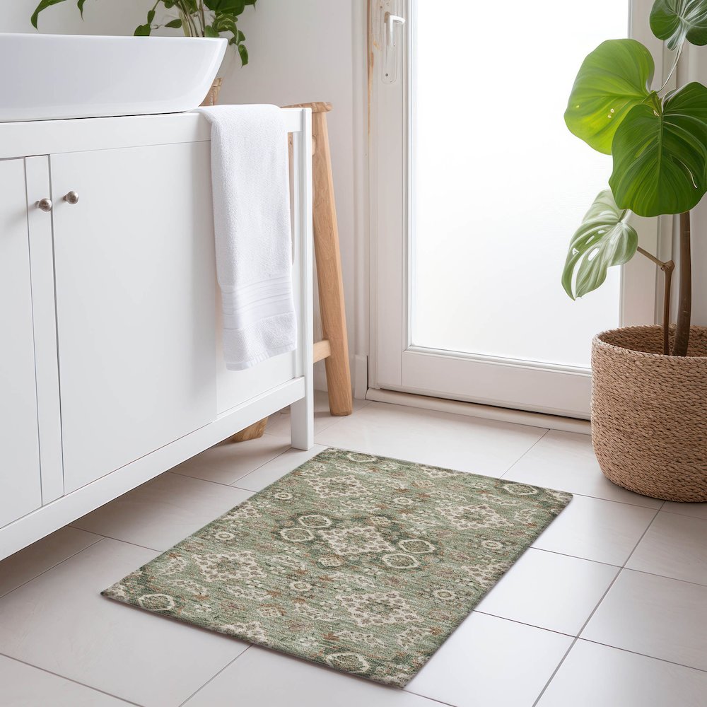 Machine Washable Indoor/Outdoor Chantille Sage 1'8" x 2'6" Rug. Picture 5