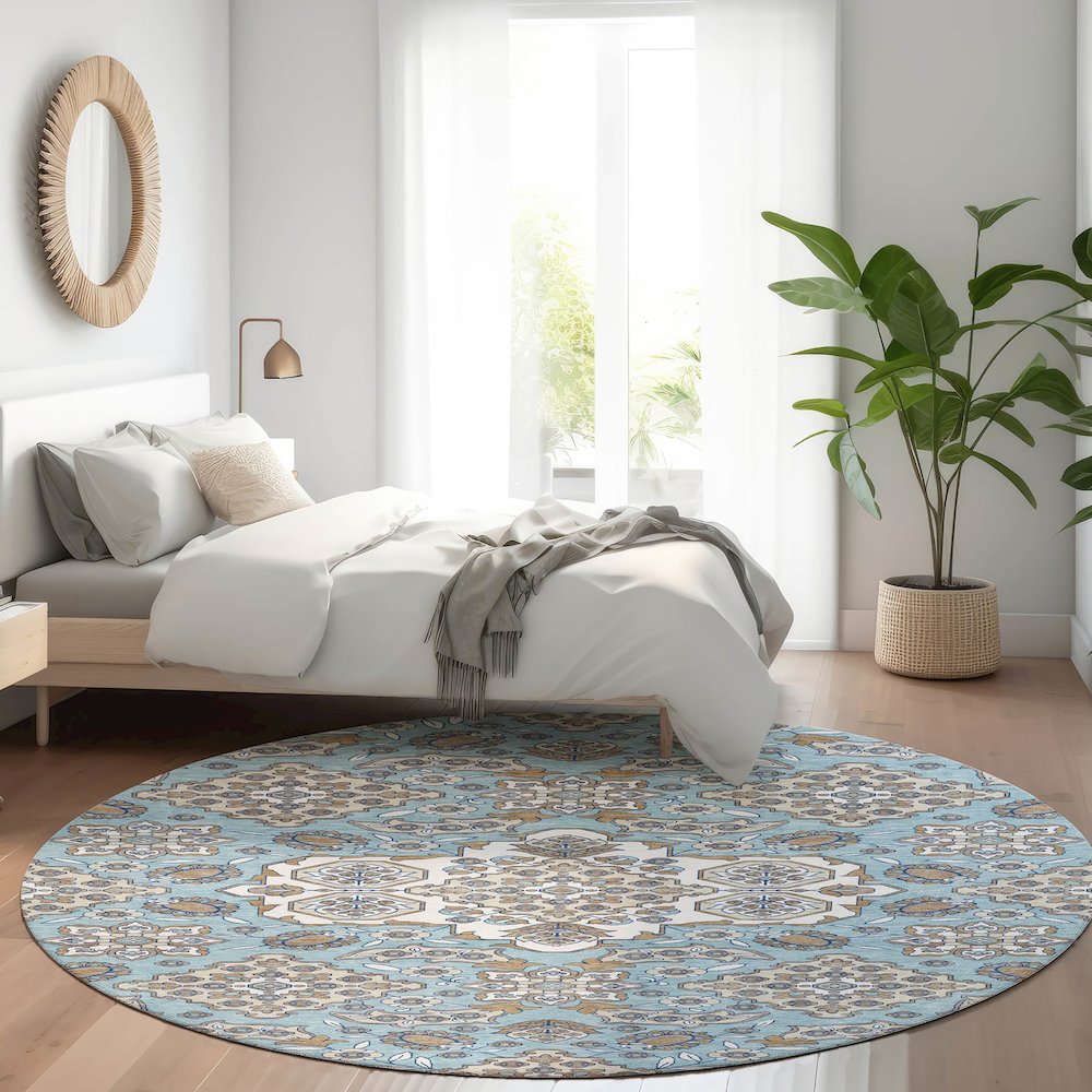 Machine Washable Indoor/Outdoor Chantille Sky 8' x 8' Round Rug. Picture 5