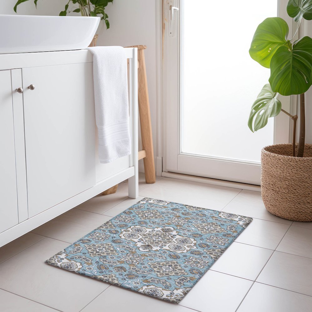 Machine Washable Indoor/Outdoor Chantille Sky 1'8" x 2'6" Rug. Picture 5