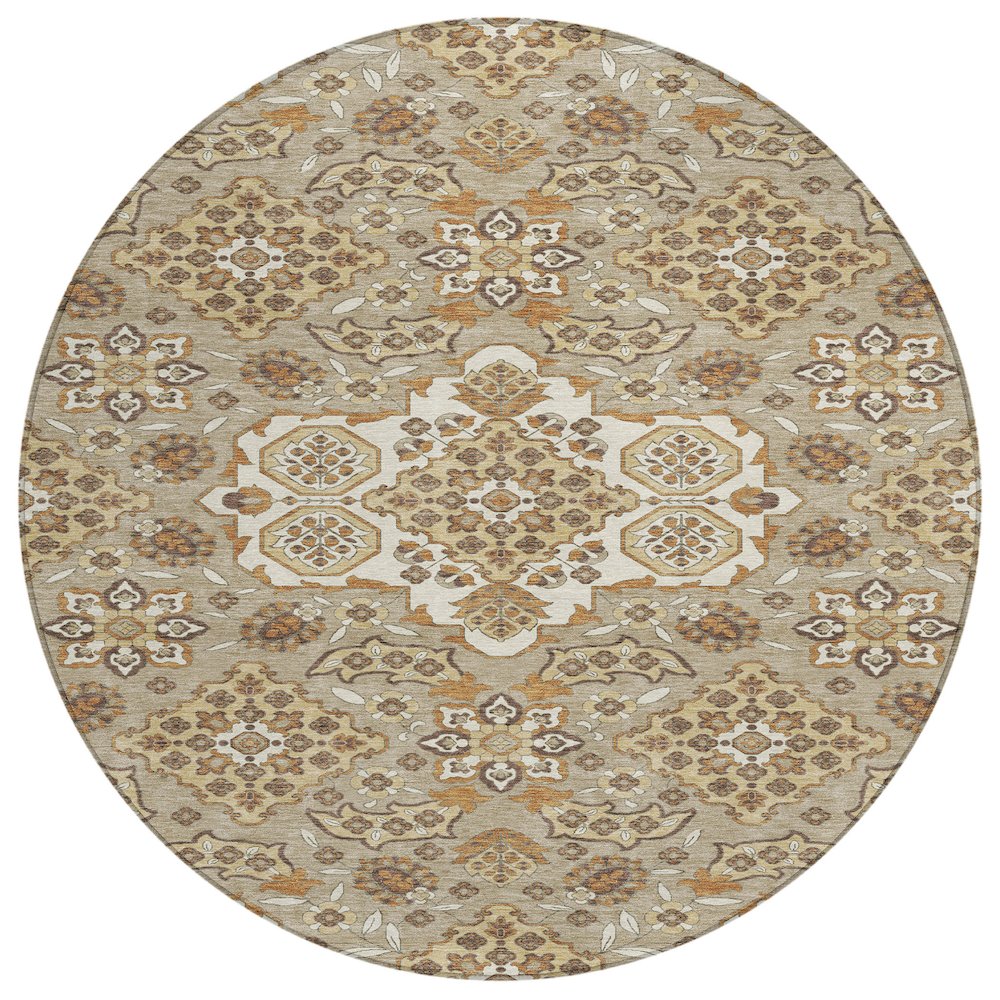 Machine Washable Indoor/Outdoor Chantille Taupe 8' x 8' Round Rug. Picture 1