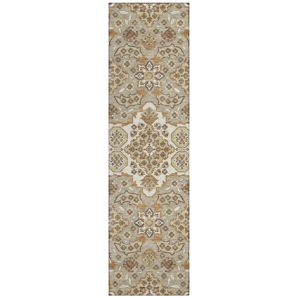 Machine Washable Indoor/Outdoor Chantille Taupe 2'3" x 7'6" Runner Rug. Picture 1