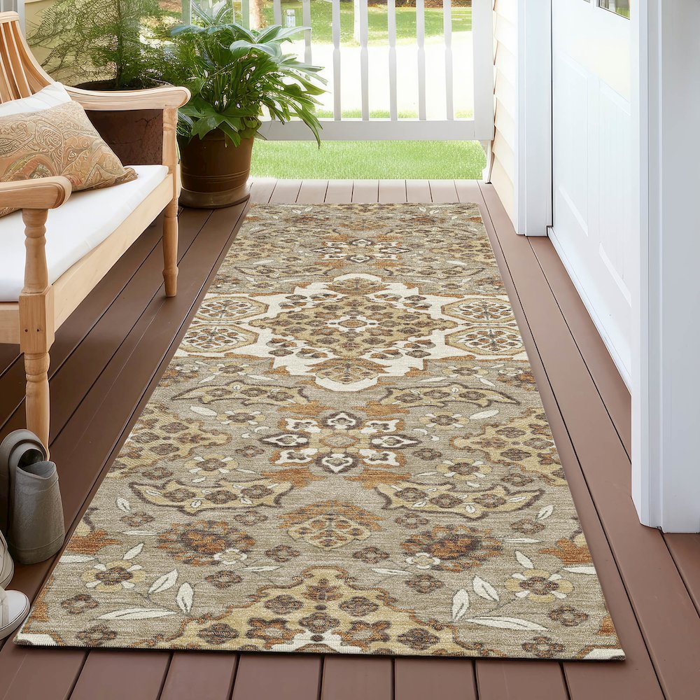 Machine Washable Indoor/Outdoor Chantille Taupe 2'3" x 7'6" Runner Rug. Picture 6