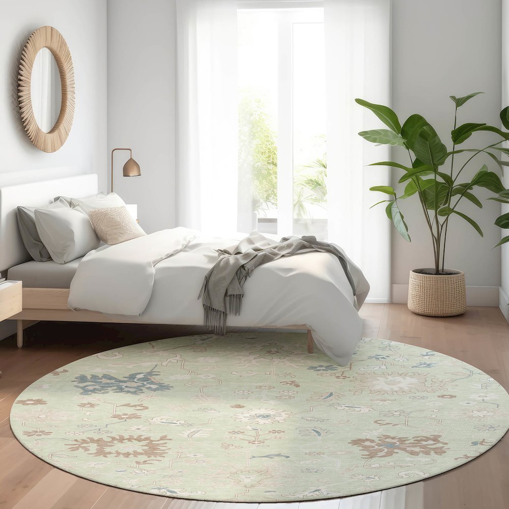Machine Washable Indoor/Outdoor Chantille Aloe 8' x 8' Round Rug. Picture 5