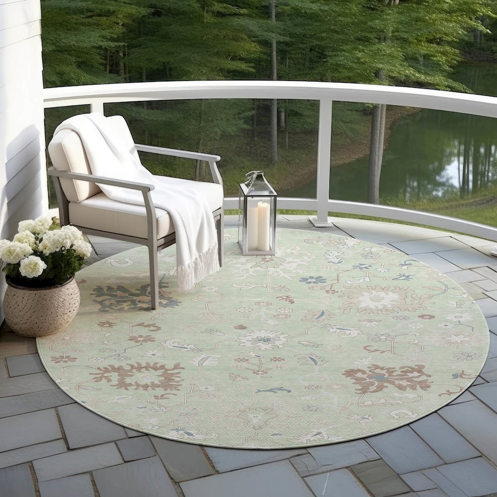 Machine Washable Indoor/Outdoor Chantille Aloe 8' x 8' Round Rug. Picture 6