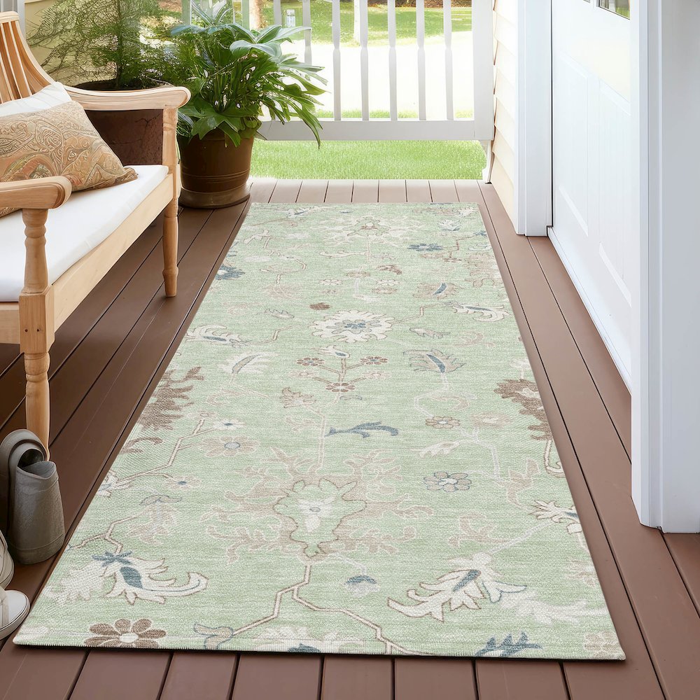 Machine Washable Indoor/Outdoor Chantille Aloe 2'3" x 7'6" Runner Rug. Picture 6