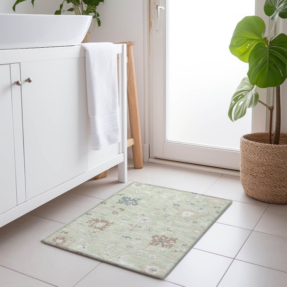 Machine Washable Indoor/Outdoor Chantille Aloe 1'8" x 2'6" Rug. Picture 5