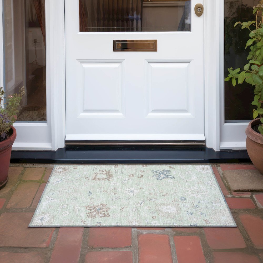 Machine Washable Indoor/Outdoor Chantille Aloe 1'8" x 2'6" Rug. Picture 6