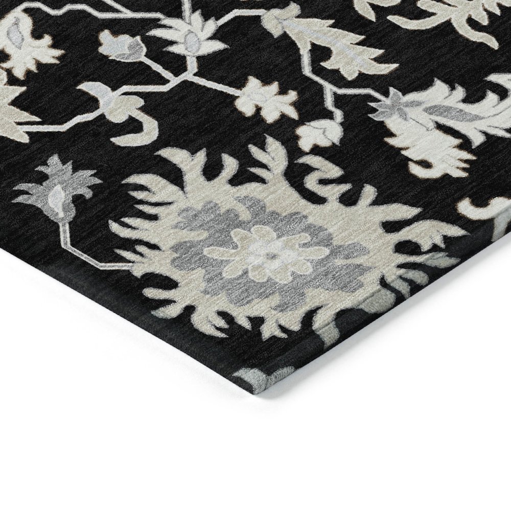 Machine Washable Indoor/Outdoor Chantille Black 1'8" x 2'6" Rug. Picture 3