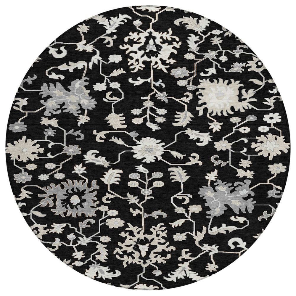 Machine Washable Indoor/Outdoor Chantille Black 8' x 8' Round Rug. Picture 1
