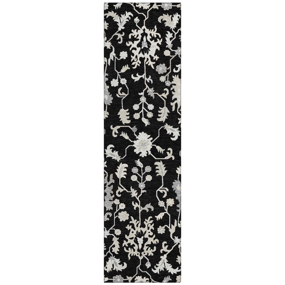 Machine Washable Indoor/Outdoor Chantille Black 2'3" x 7'6" Runner Rug. Picture 1