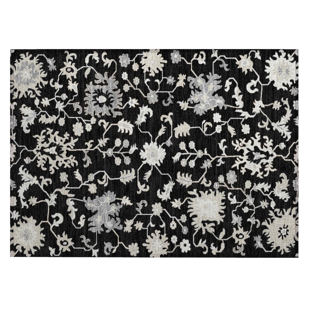 Machine Washable Indoor/Outdoor Chantille Black 1'8" x 2'6" Rug. Picture 1