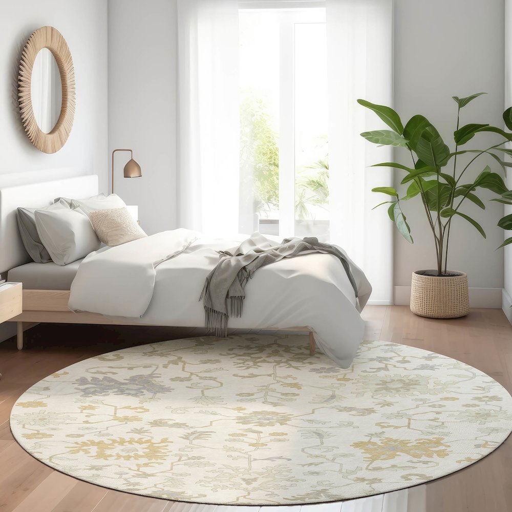 Machine Washable Indoor/Outdoor Chantille Ivory 8' x 8' Round Rug. Picture 5