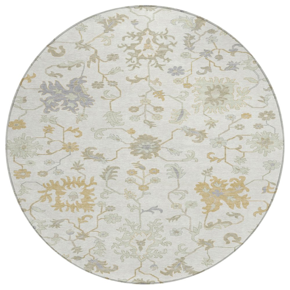 Machine Washable Indoor/Outdoor Chantille Ivory 8' x 8' Round Rug. Picture 1