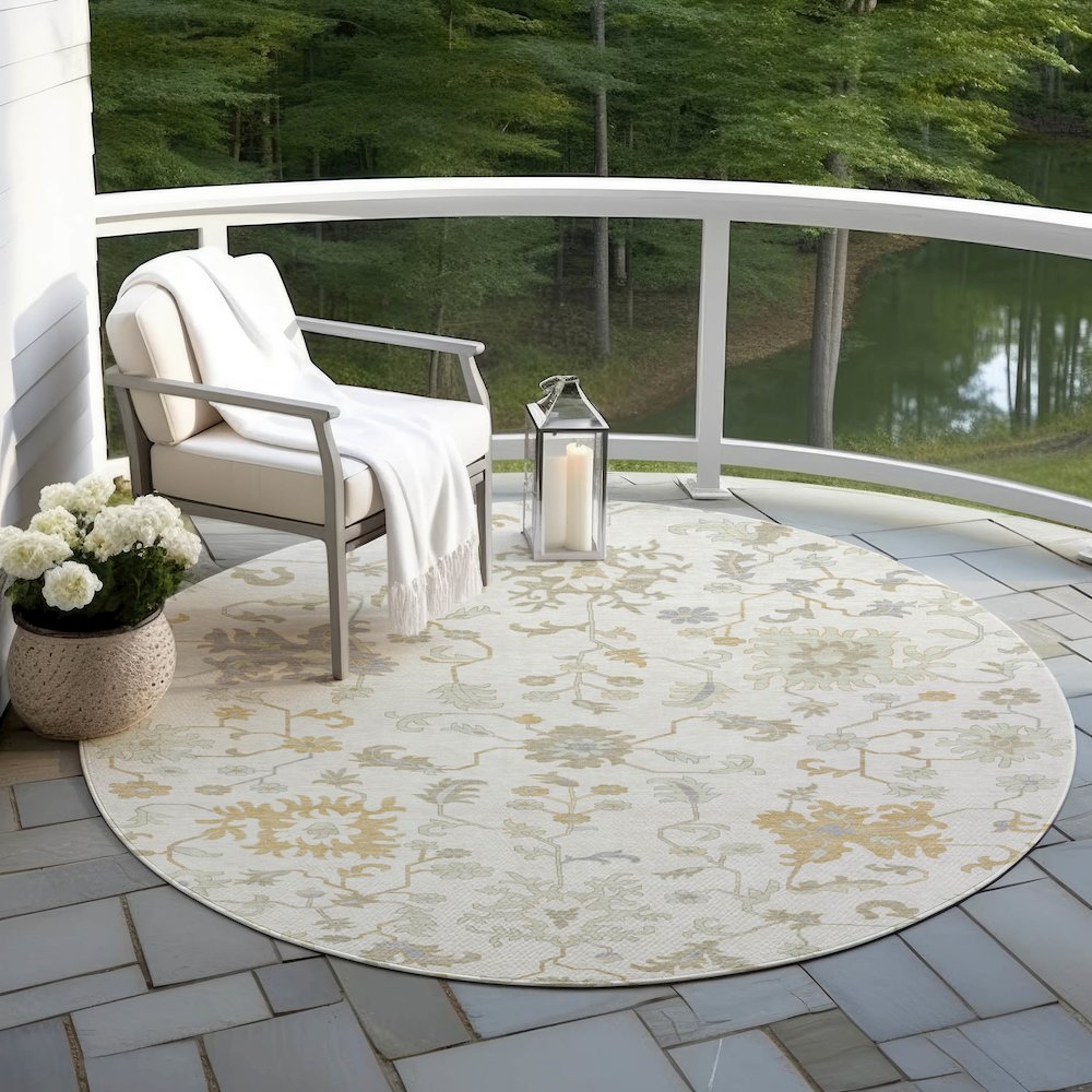 Machine Washable Indoor/Outdoor Chantille Ivory 8' x 8' Round Rug. Picture 6