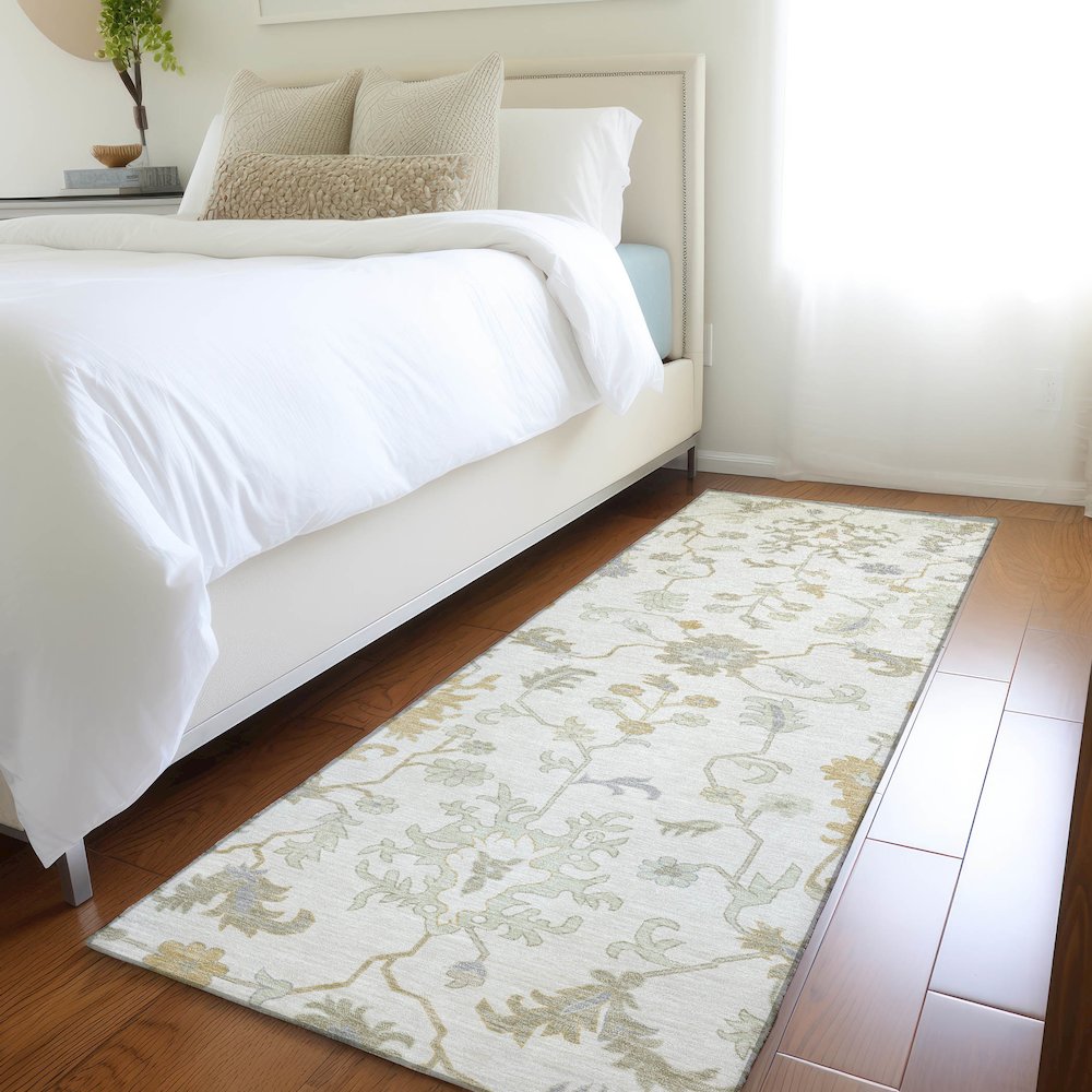 Machine Washable Indoor/Outdoor Chantille Ivory 2'3" x 7'6" Runner Rug. Picture 5