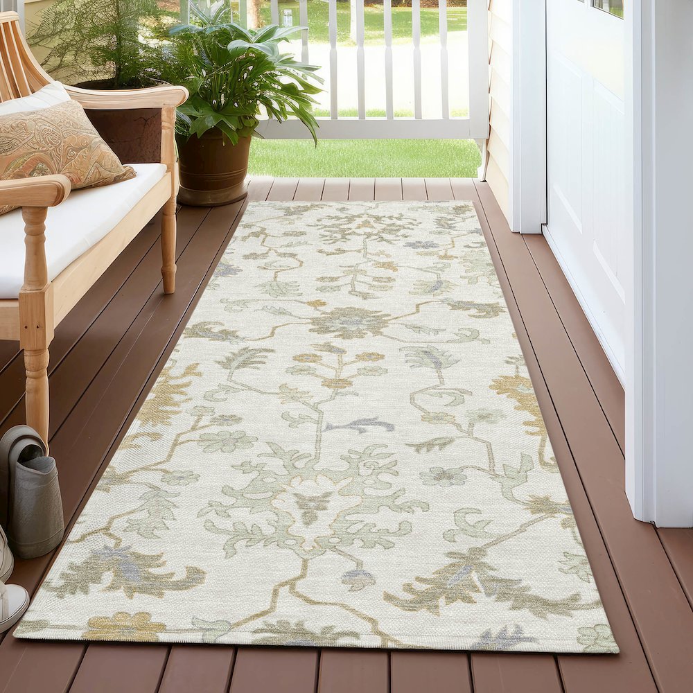 Machine Washable Indoor/Outdoor Chantille Ivory 2'3" x 7'6" Runner Rug. Picture 6