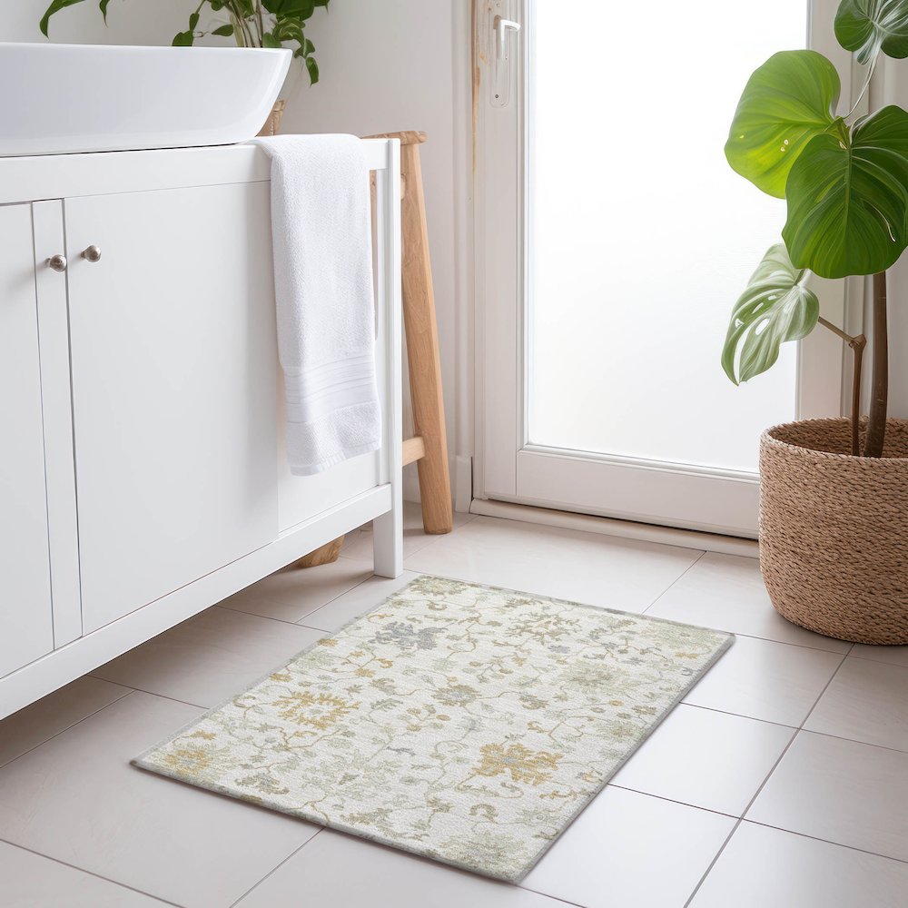 Machine Washable Indoor/Outdoor Chantille Ivory 1'8" x 2'6" Rug. Picture 5