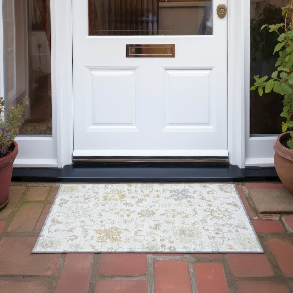 Machine Washable Indoor/Outdoor Chantille Ivory 1'8" x 2'6" Rug. Picture 6