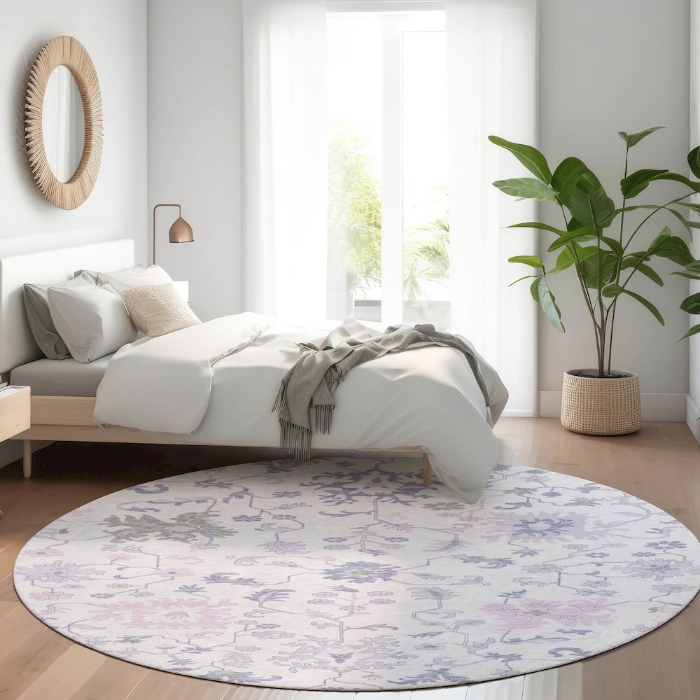Machine Washable Indoor/Outdoor Chantille Lavender 8' x 8' Round Rug. Picture 5