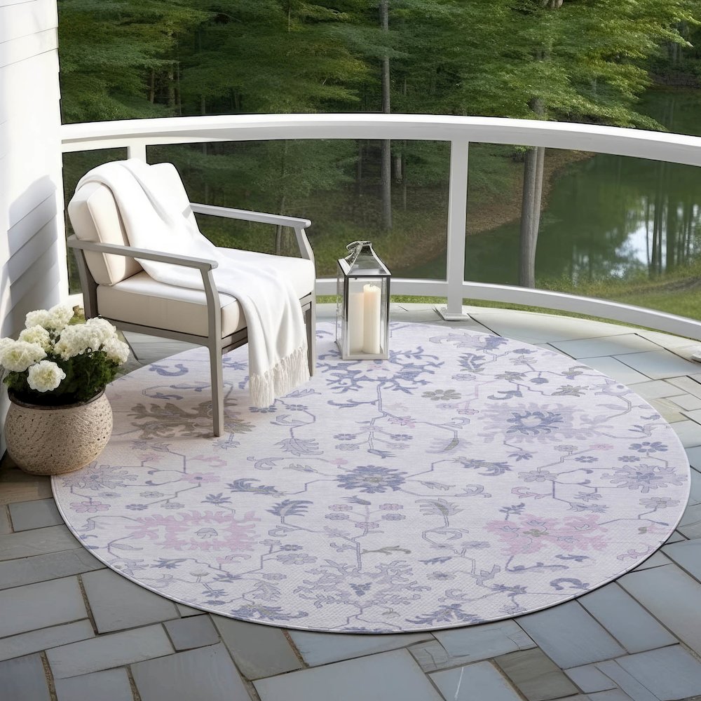 Machine Washable Indoor/Outdoor Chantille Lavender 8' x 8' Round Rug. Picture 6