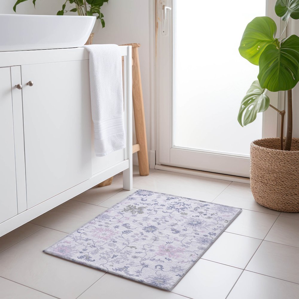 Machine Washable Indoor/Outdoor Chantille Lavender 1'8" x 2'6" Rug. Picture 5