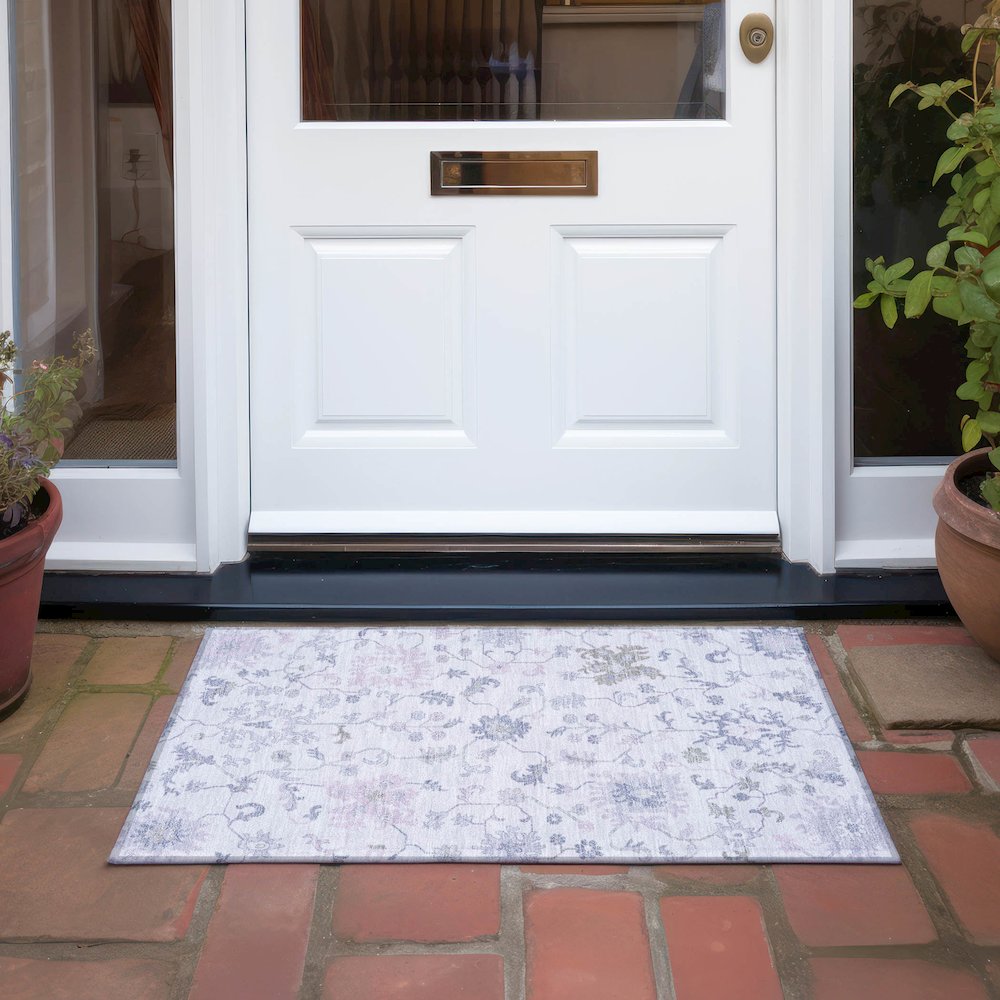 Machine Washable Indoor/Outdoor Chantille Lavender 1'8" x 2'6" Rug. Picture 6