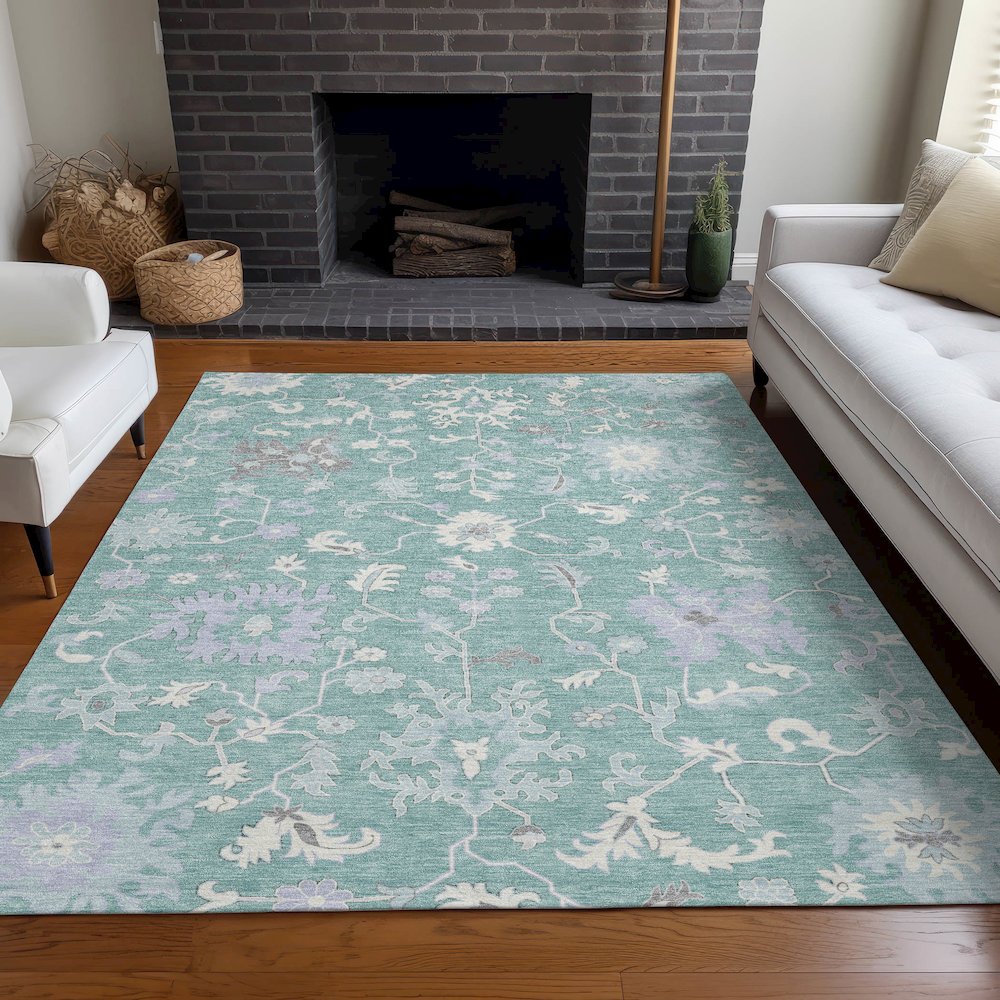 Machine Washable Indoor/Outdoor Chantille Seafoam 2'6" x 3'10" Rug. Picture 6