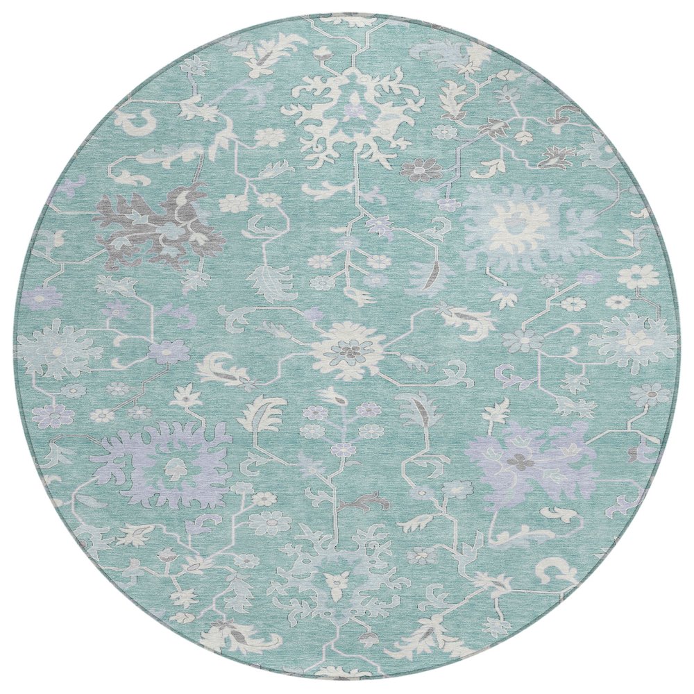 Machine Washable Indoor/Outdoor Chantille Seafoam 8' x 8' Round Rug. Picture 1
