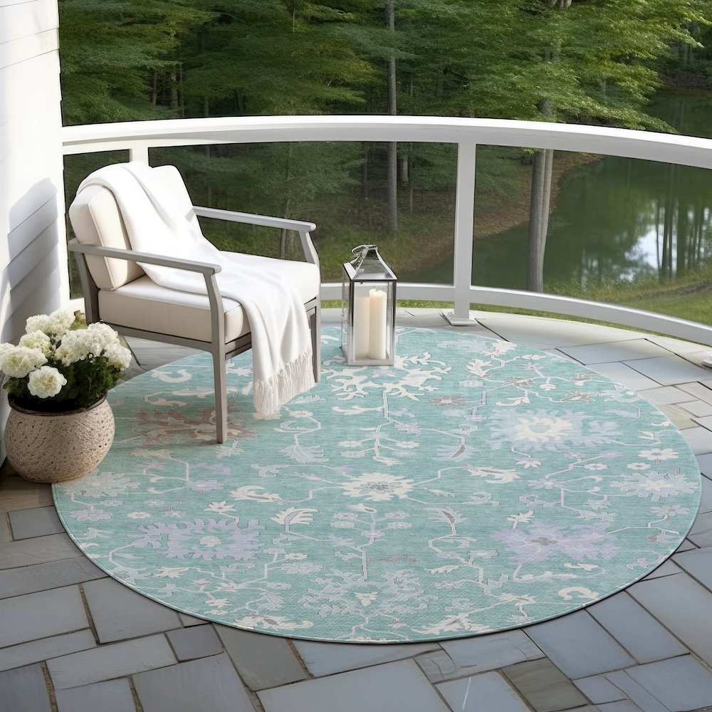 Machine Washable Indoor/Outdoor Chantille Seafoam 8' x 8' Round Rug. Picture 6