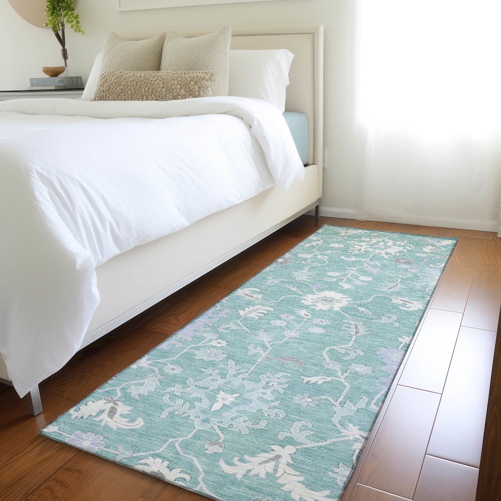 Machine Washable Indoor/Outdoor Chantille Seafoam 2'3" x 7'6" Runner Rug. Picture 5