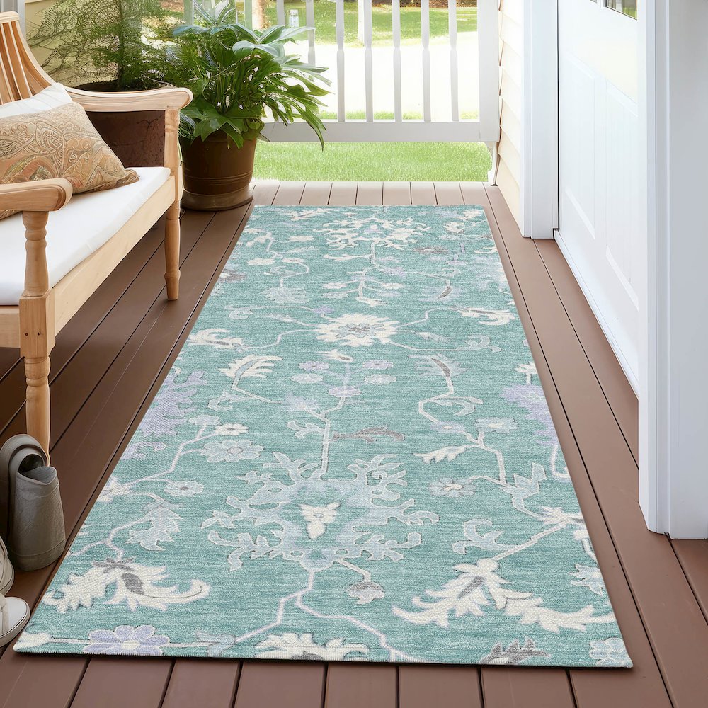 Machine Washable Indoor/Outdoor Chantille Seafoam 2'3" x 7'6" Runner Rug. Picture 6