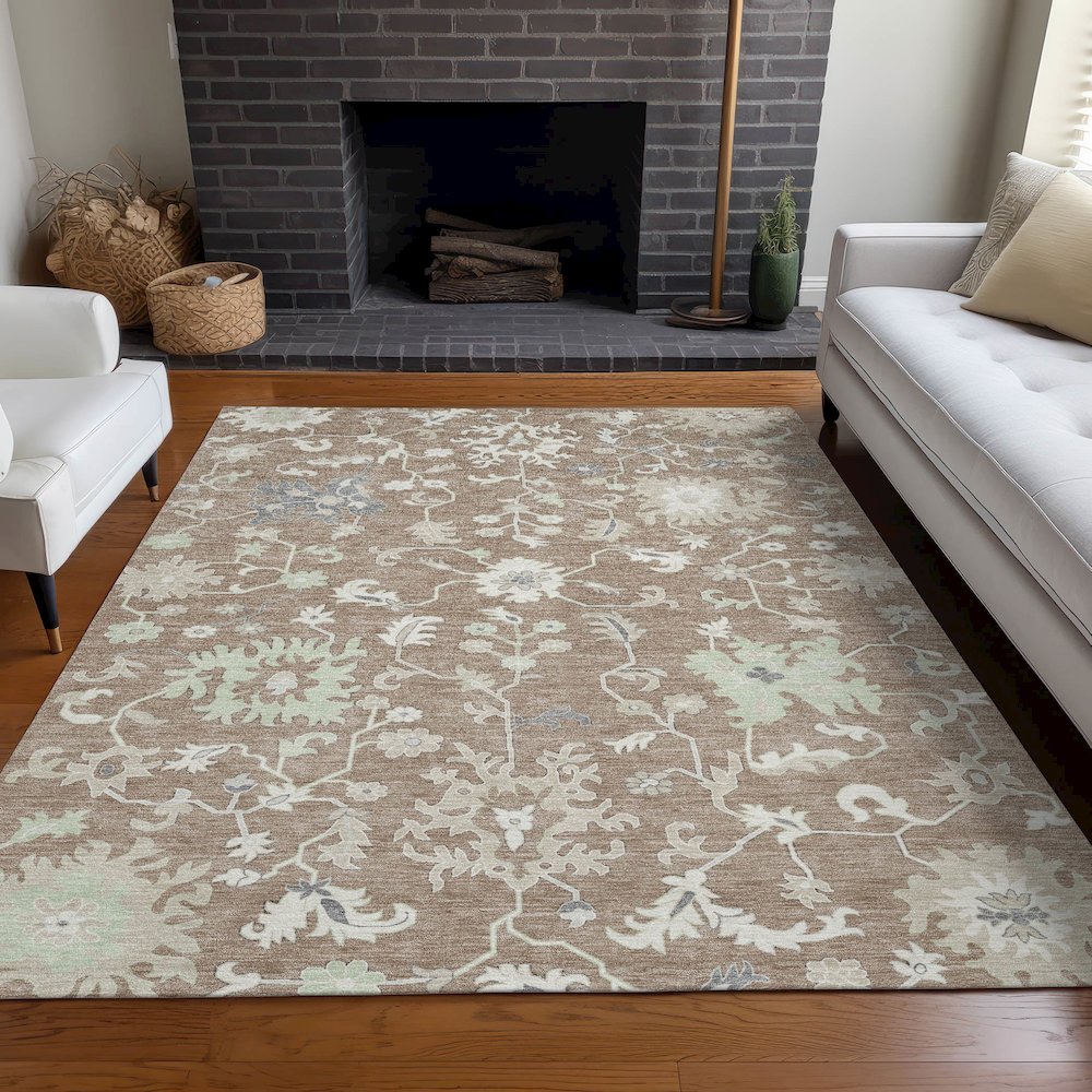 Machine Washable Indoor/Outdoor Chantille Taupe 2'6" x 3'10" Rug. Picture 6