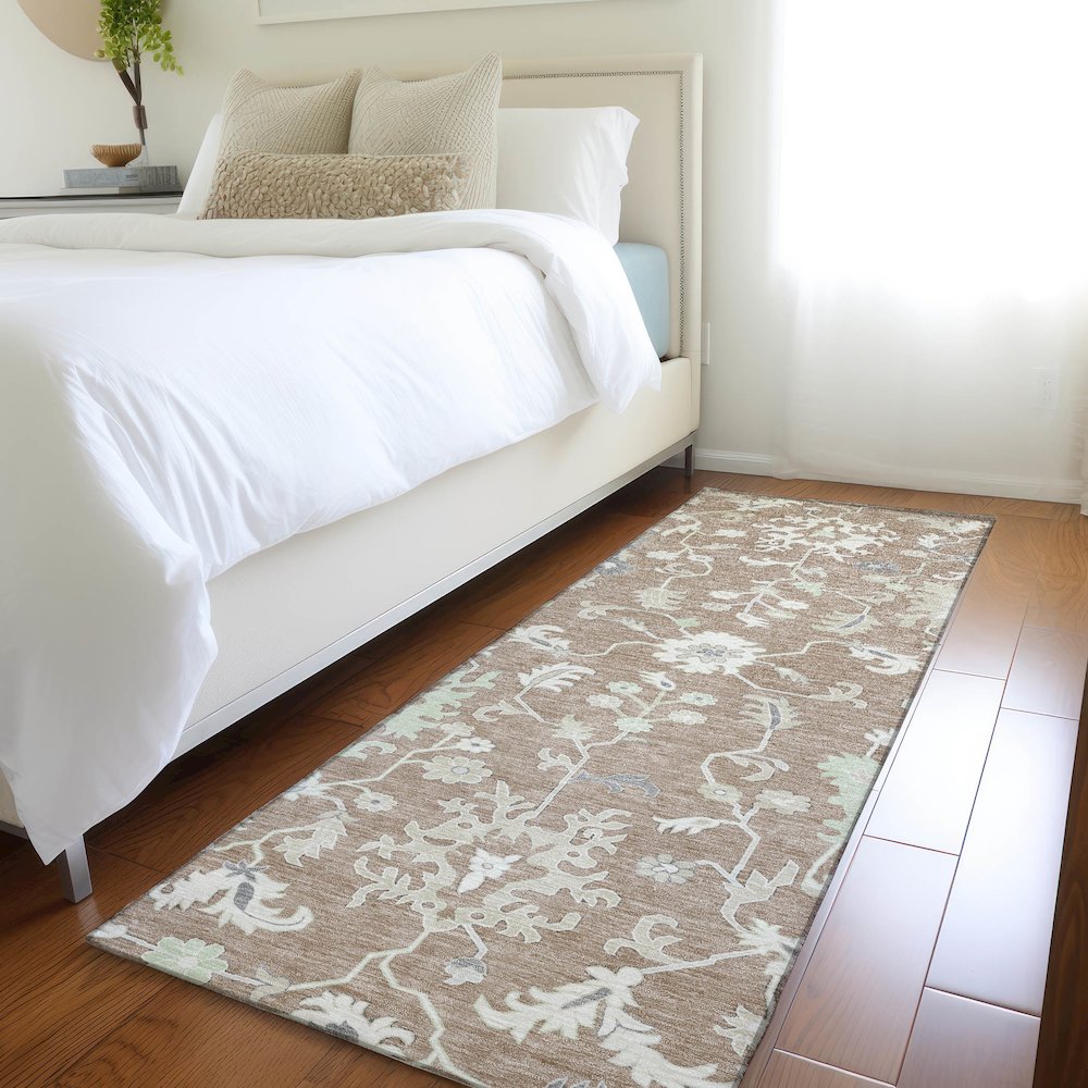 Machine Washable Indoor/Outdoor Chantille Taupe 2'3" x 7'6" Runner Rug. Picture 5
