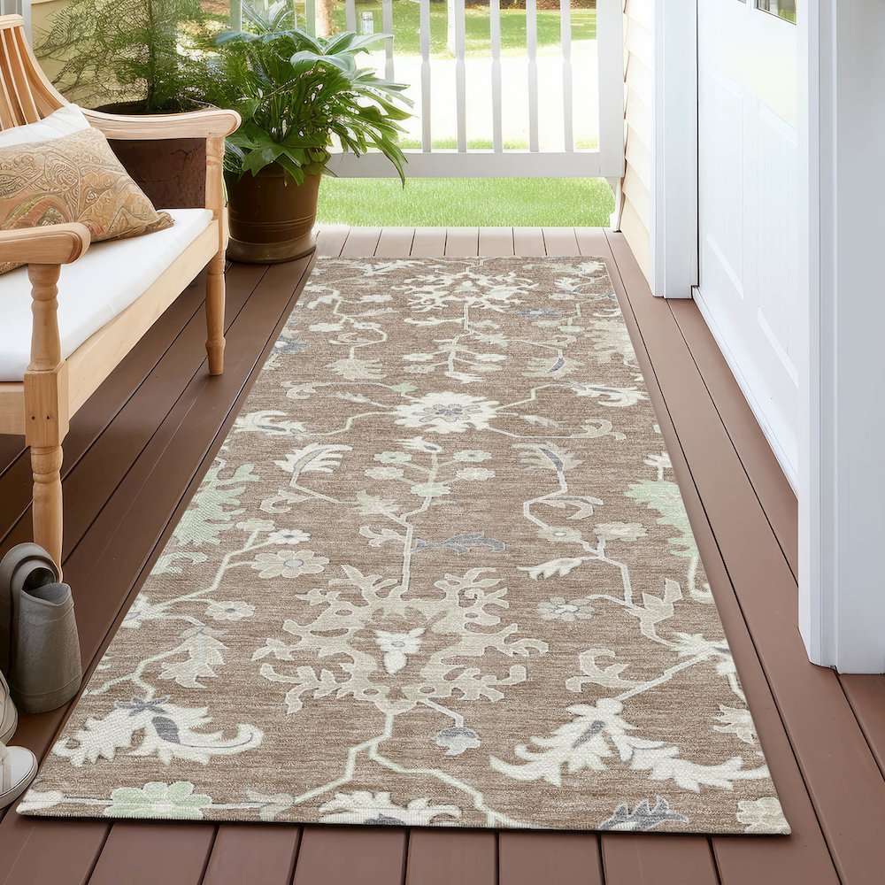 Machine Washable Indoor/Outdoor Chantille Taupe 2'3" x 7'6" Runner Rug. Picture 6