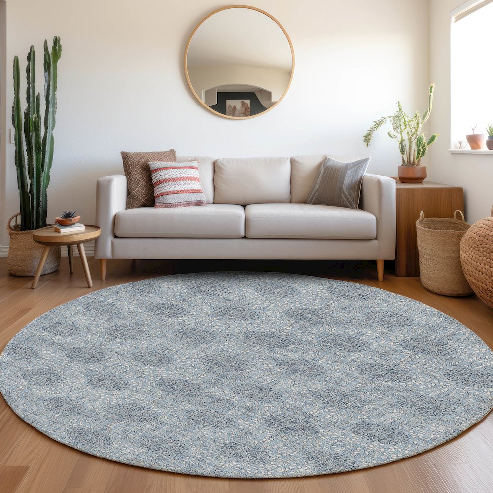 Machine Washable Indoor/Outdoor Chantille Blue 8' x 8' Round Rug. Picture 5
