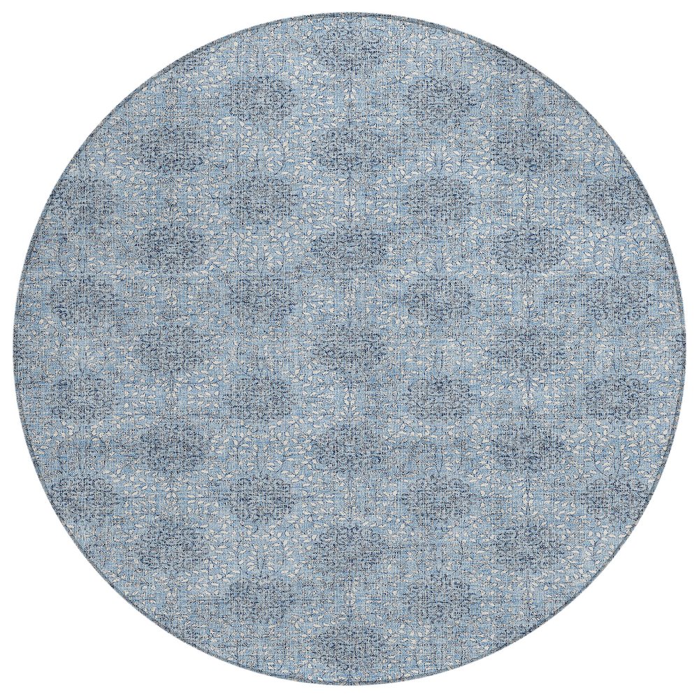 Machine Washable Indoor/Outdoor Chantille Blue 8' x 8' Round Rug. Picture 1