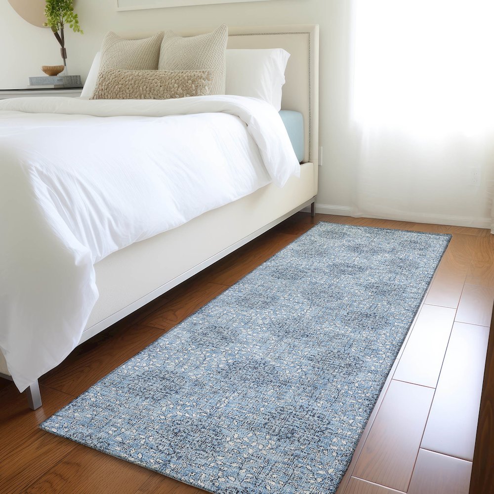 Machine Washable Indoor/Outdoor Chantille Blue 2'3" x 7'6" Runner Rug. Picture 5