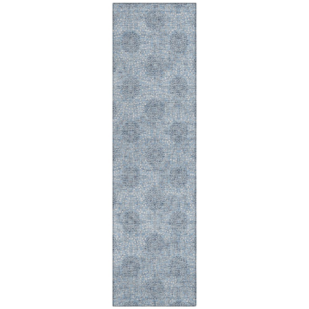 Machine Washable Indoor/Outdoor Chantille Blue 2'3" x 7'6" Runner Rug. Picture 1