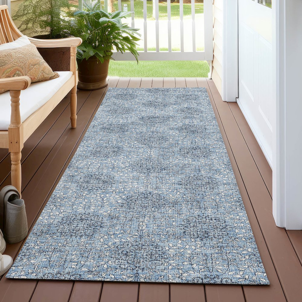 Machine Washable Indoor/Outdoor Chantille Blue 2'3" x 7'6" Runner Rug. Picture 6