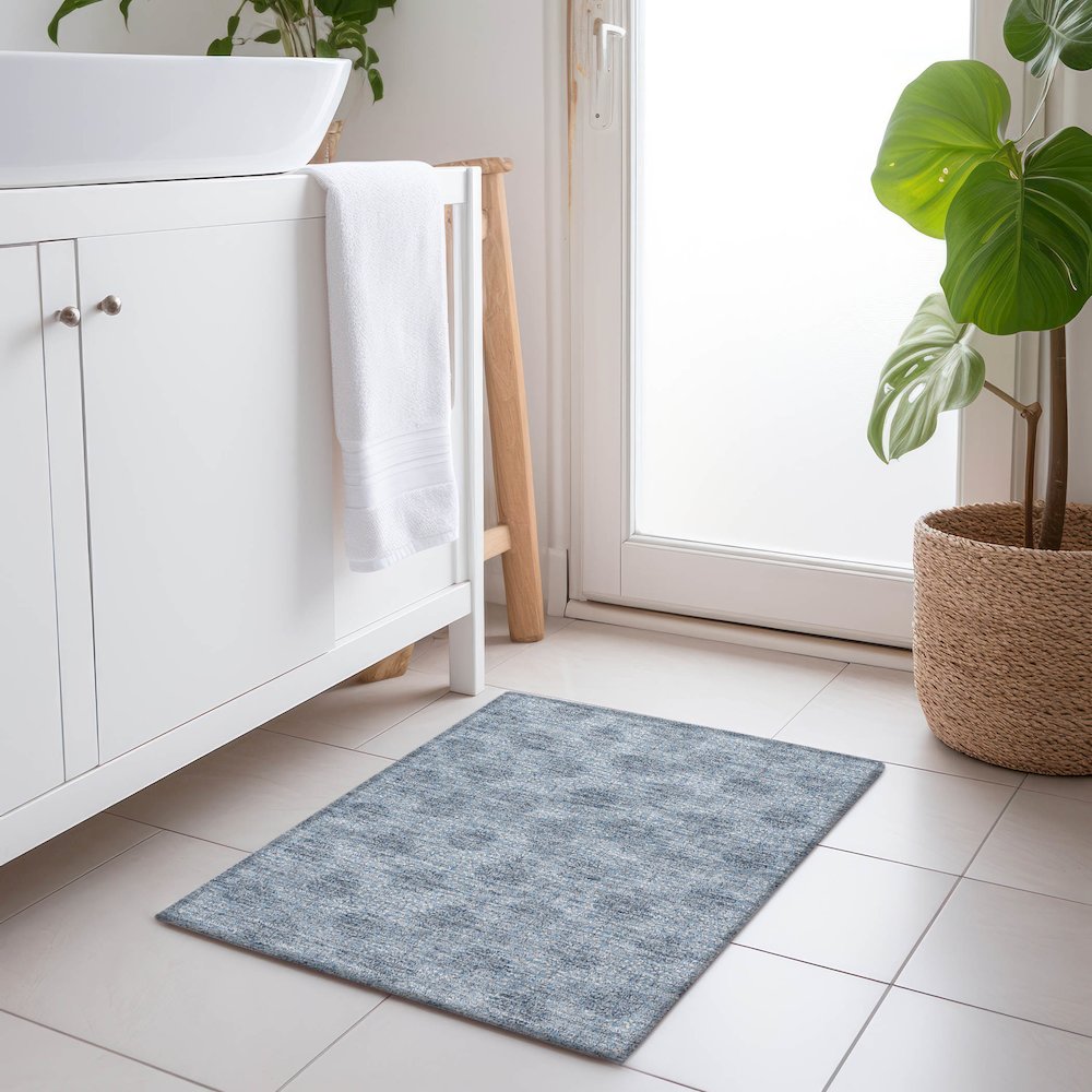 Machine Washable Indoor/Outdoor Chantille Blue 1'8" x 2'6" Rug. Picture 5