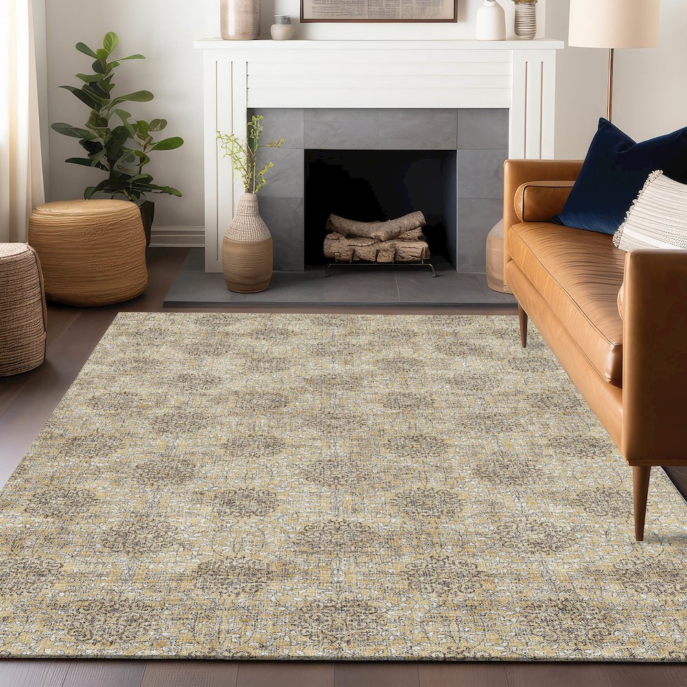 Machine Washable Indoor/Outdoor Chantille Gold 2'6" x 3'10" Rug. Picture 5