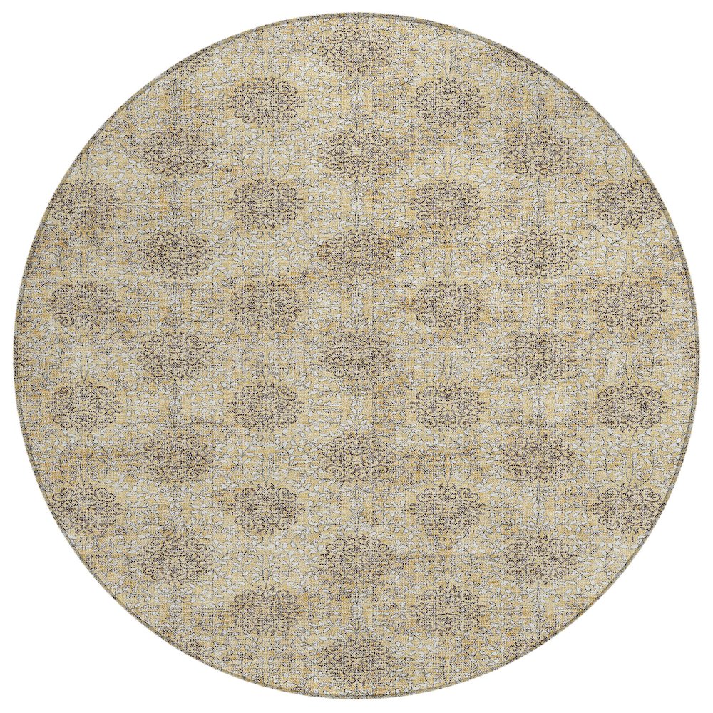 Machine Washable Indoor/Outdoor Chantille Gold 8' x 8' Round Rug. Picture 1
