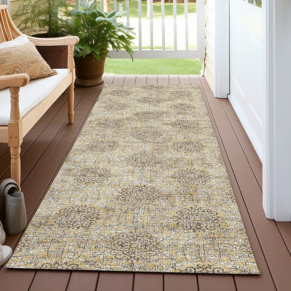Machine Washable Indoor/Outdoor Chantille Gold 2'3" x 7'6" Runner Rug. Picture 6