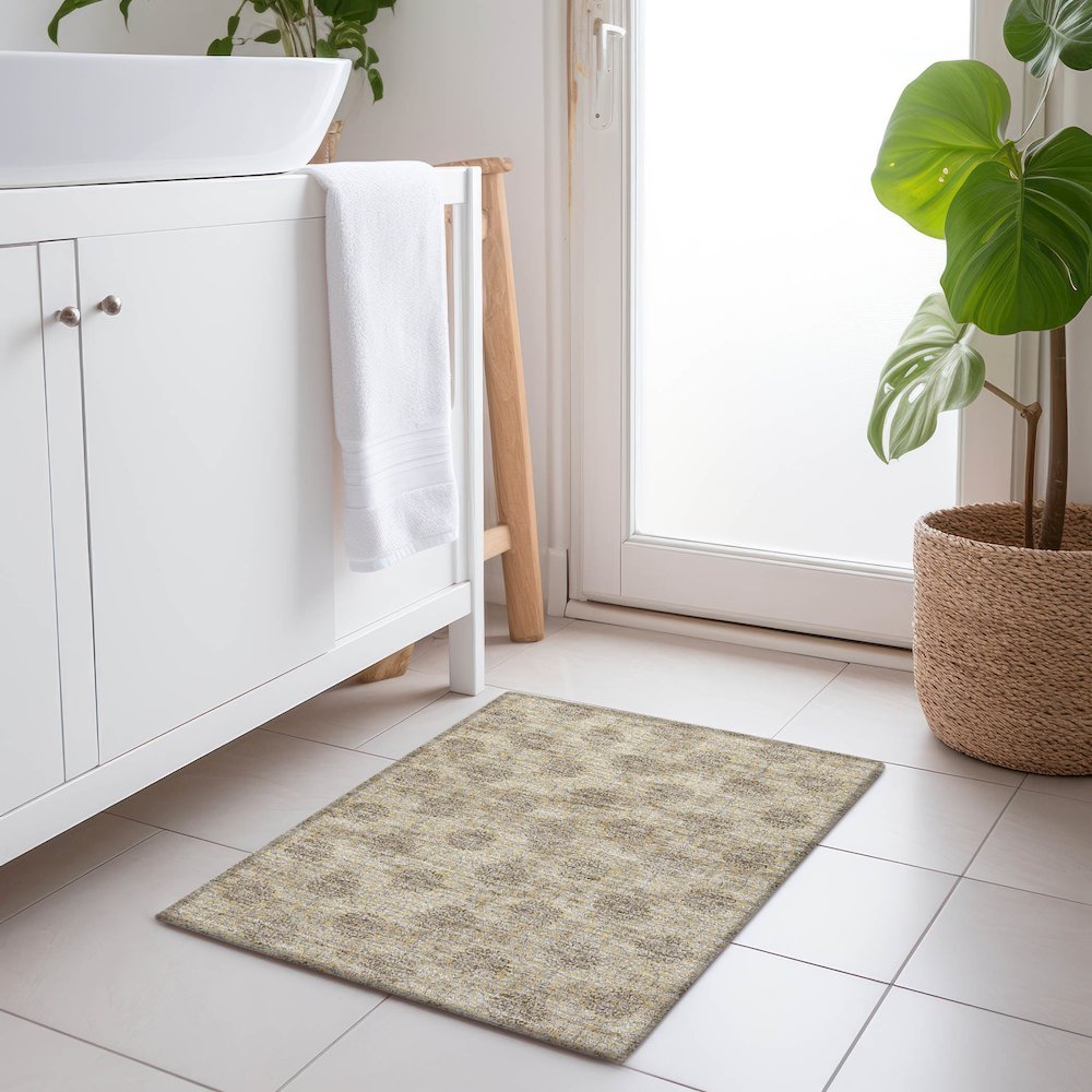 Machine Washable Indoor/Outdoor Chantille Gold 1'8" x 2'6" Rug. Picture 5