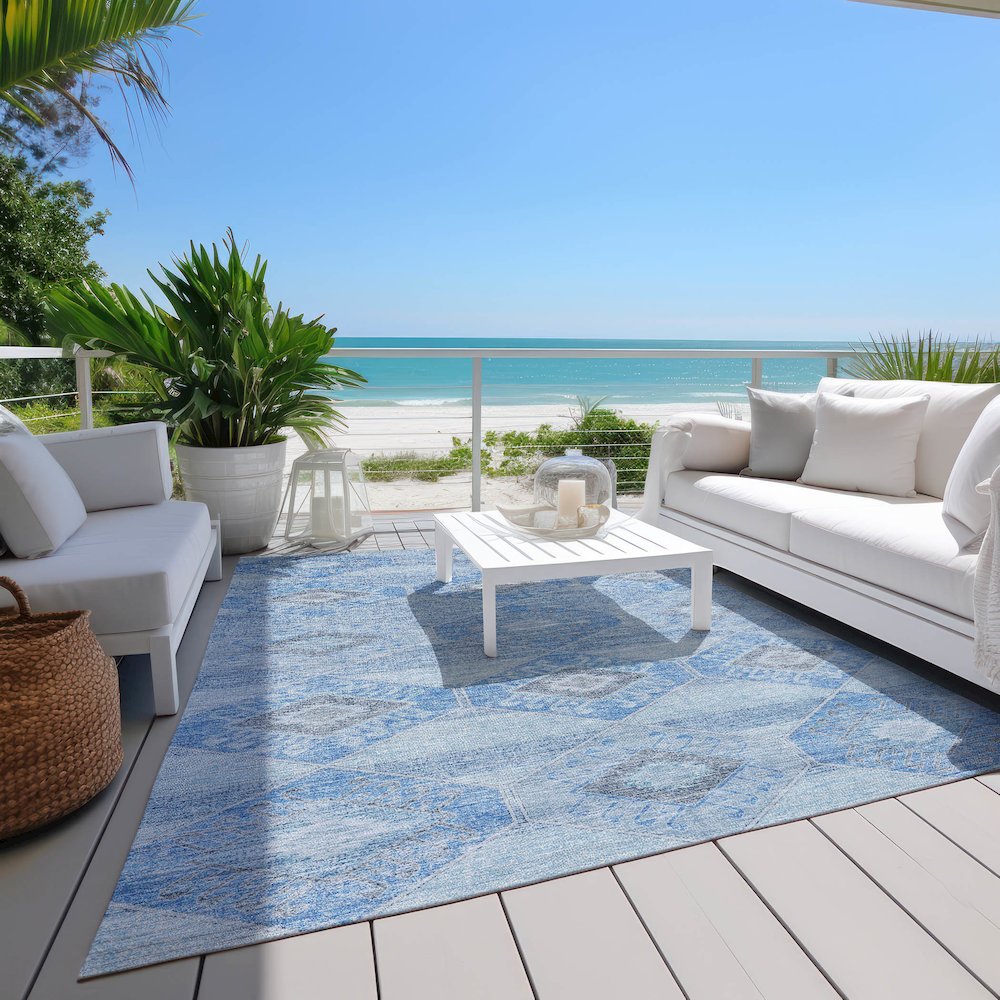 Machine Washable Indoor/Outdoor Chantille Blue 2'6" x 3'10" Rug. Picture 8